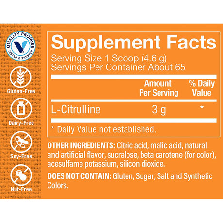 L-Citrulline - Free-Form Amino Acid - Nitric Oxide Booster - 3,000 MG - Tropical Flavor (10.7 Oz./66 Servings)