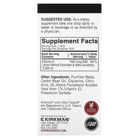 Kirkman Labs Mycelized Vitamin a Drops, 1 Fl Oz (30 Ml)