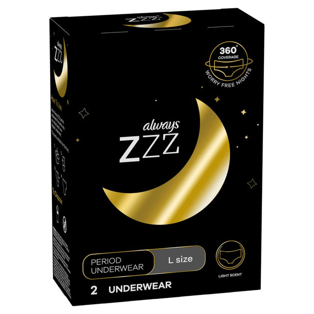Always ZZZ Disposable Overnight Period Underwear Women Size L, 2 Ct