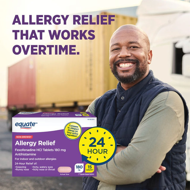 Equate Non-Drowsy Allergy Relief Fexofenadine 180Mg Caplets, 15 Count