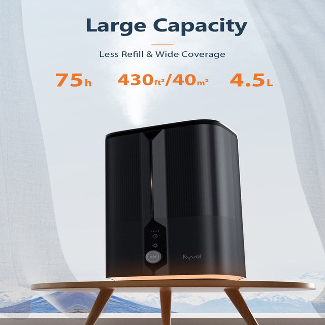 Kyvol Humidifier, 4.5L Cool Mist Large 360° Ultrasonic Humidifiers for Large Room, Bedroom, Basement, Auto Off, for Plants, Quiet for Babies, Kids (Grey)