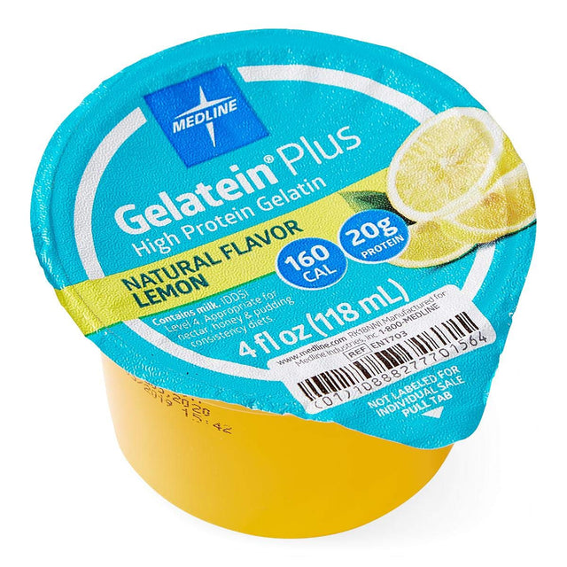 Medline Active Gelatein plus Supplement, Easy to Serve, Protein and Calorie Enhanced, Lemon Flavor, 4Oz. Cup (Case of 36)