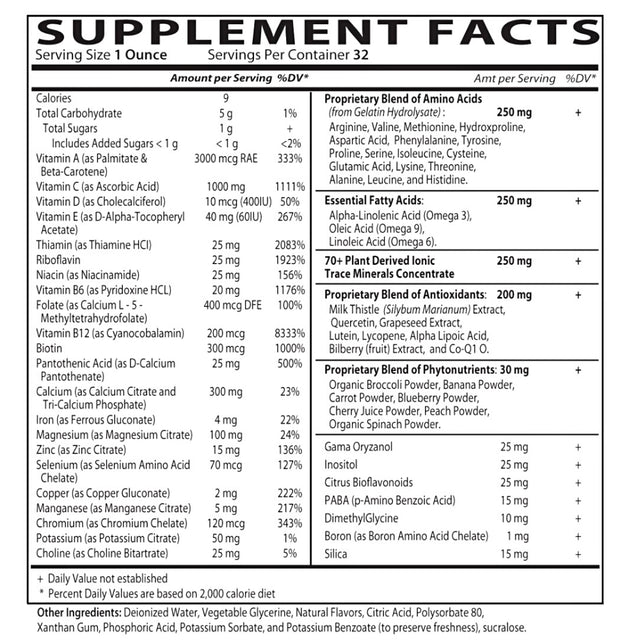 High Vitality Natural Full Spectrum Liquid Vitamin and Mineral Supplement, High Energy, Anti-Aging Formula, Mixed Fruit Flavor, Gluten Free, Sugar Free, & Highly Absorbable