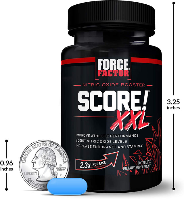 FORCE FACTOR Score! XXL Nitric Oxide Booster Supplement for Men with L-Citrulline, Black Maca, and Tribulus to Improve Athletic Performance, Increase Stamina, and Support Blood Flow, 30 Tablets