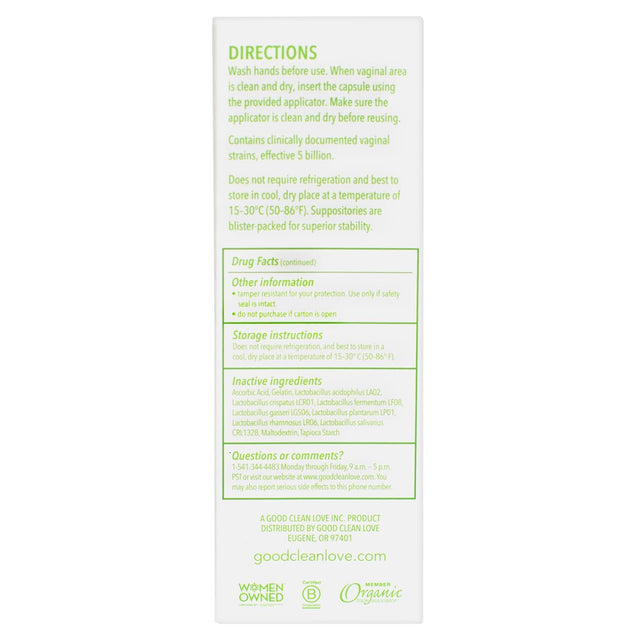 Good Clean Love: Biophresh® Vaginal Homeopathic Suppository, Bacterial Vaginosis Treatment for Women, Relieves Itching & Irritation, Promotes Urinary Tract Health, 10 Capsules