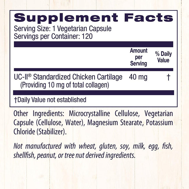 Healthy Origins UC-II 40 Mg (Undenatured Type II Collagen, Non-Gmo, Gluten Free, Joint Support), 120 Veggie Caps