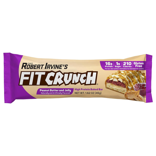 FITCRUNCH Snack Size Protein Bars, Designed by Robert Irvine, 6-Layer Baked Bar, 1G of Sugar, Gluten Free & Soft Cake Core (9 Bars, Peanut Butter and Jelly)