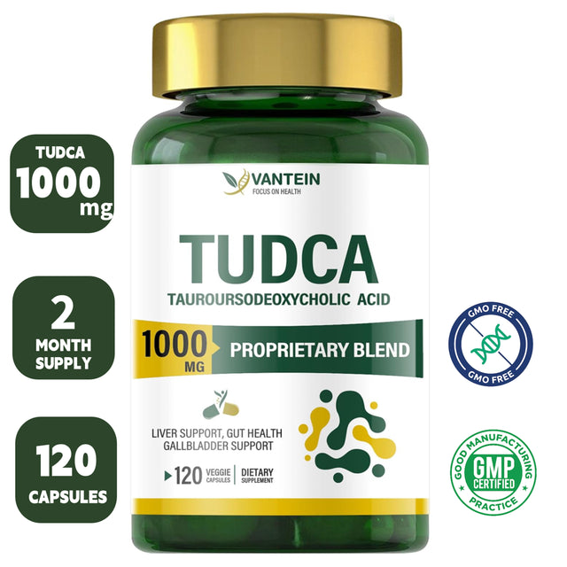 Vantein TUDCA Supplements 1000Mg, 120 Capsules TUDCA Liver Supplement for Liver Cleanse Detox and Repair, Promotes Digestive Health and Eye Health, 60 Days Supply