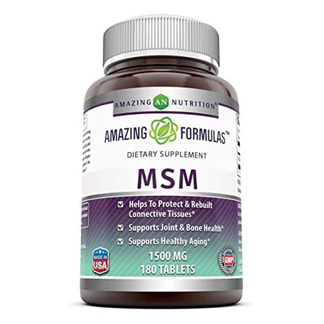 Amazing Formulas MSM 1500Mg 180 Tablets - Helps to Protect & Rebuilt Connective Tissues, Supports Joint & Bone Health and Healthy Aging