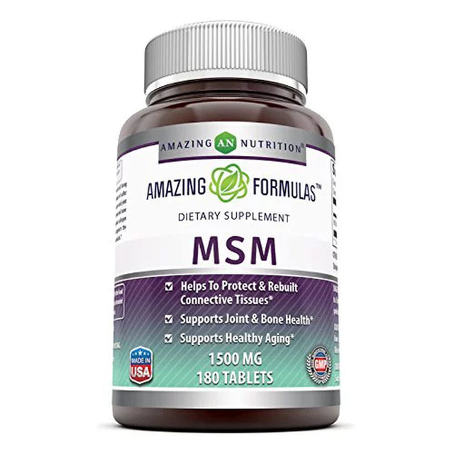 Amazing Formulas MSM 1500Mg 180 Tablets - Helps to Protect & Rebuilt Connective Tissues, Supports Joint & Bone Health and Healthy Aging