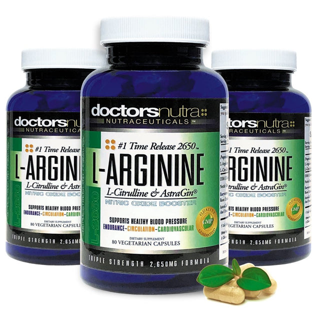 L-Arginine L-Citrulline Extra Strength over 2,650 Milligrams by Doctors Nutra Nutraceuticals - Nitric Oxide Booster - plus Patented Astragin for Greater Absorption with Added DIM - 80 Count Bottle