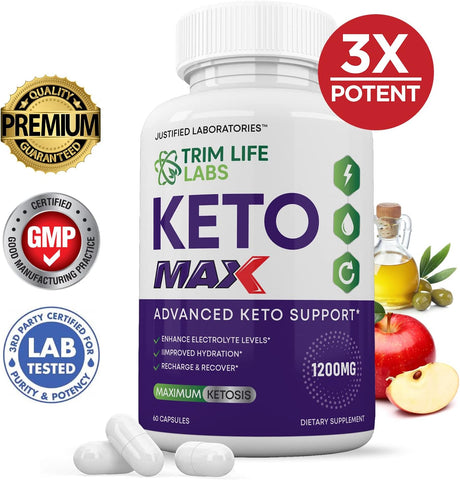 (5 Pack) Trim Life Labs Keto Max 1200MG Pills Includes Apple Cider Vinegar Gobhb Strong Exogenous Ketones Advanced Ketogenic Supplement Ketosis Support for Men Women 300 Capsules