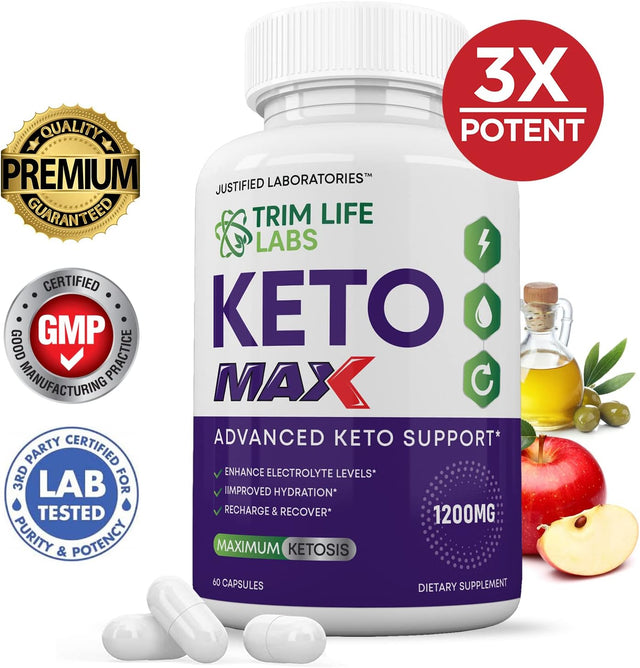 (5 Pack) Trim Life Labs Keto Max 1200MG Pills Includes Apple Cider Vinegar Gobhb Strong Exogenous Ketones Advanced Ketogenic Supplement Ketosis Support for Men Women 300 Capsules