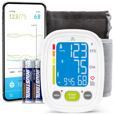 Greater Goods Smart Digital Wrist Blood Pressure Monitor, for Home/On-The-Go, with Iphone or Android Connectivity via Bluetooth and Premium Cuff, Designed in St. Louis