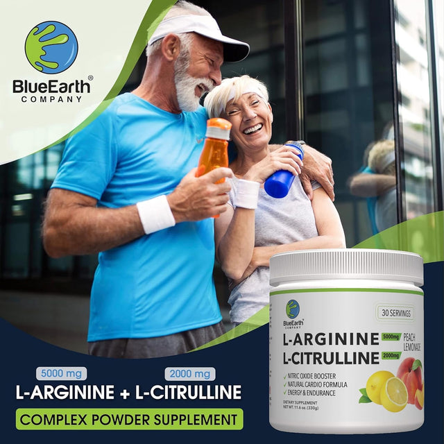 L-Arginine 5000Mg + L-Citrulline 2000Mg Complex Powder Supplement - Nitric Oxide Booster - Peach Lemonade Flavored - 330G