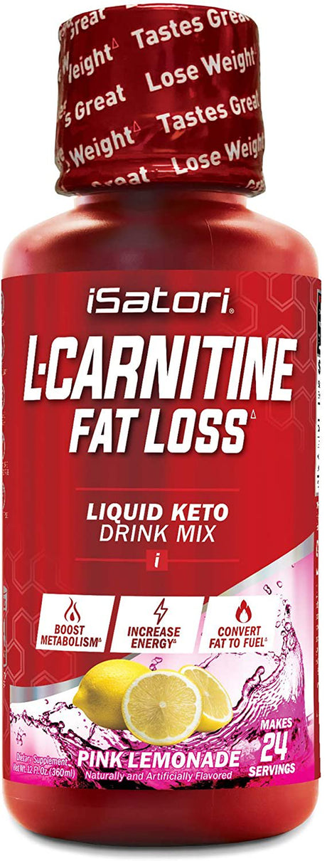 Isatori L-Concentrated Liquid Fat Burner and Metabolism Activator - Fat Loss for Health and Fitness - Keto Friendly Weight Loss - Stimulant Free - Pink Lemonade 1500Mg (24 Servings)