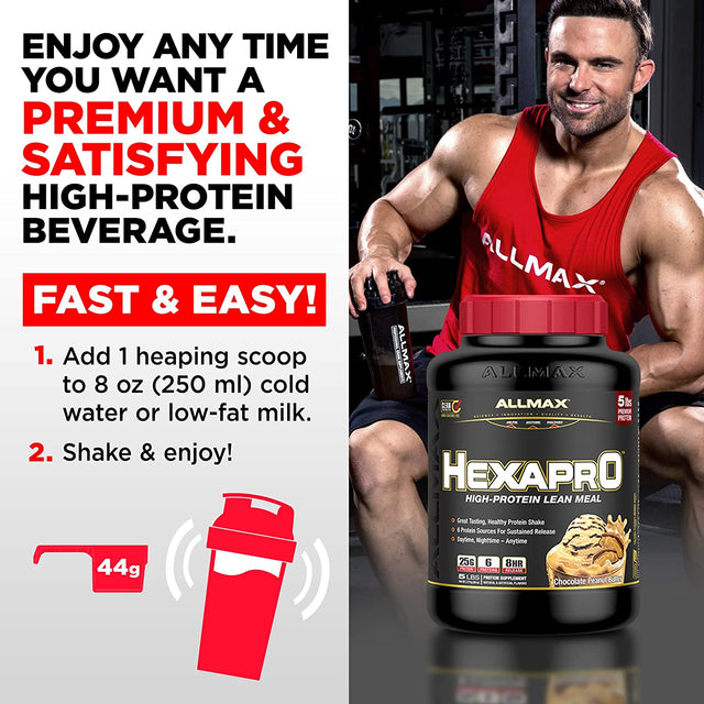 ALLMAX HEXAPRO, French Vanilla - 2 Lb - 25 Grams of Protein per Serving - 8-Hour Sustained Release - Zero Sugar - 21 Servings