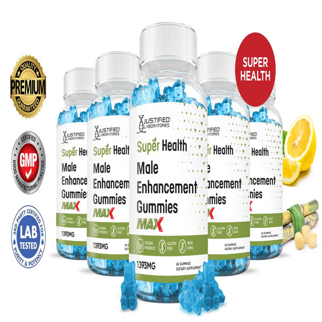 (5 Pack) Super Health Male Enhancement Max Gummies 1393MG 300 Gummys