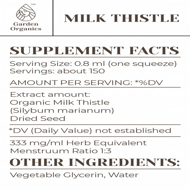 Garden Organics Milk Thistle Tincture Alcohol-Free Extract, Organic Milk Thistle (Silybum Marianum) Dried Seed 2X4 Oz