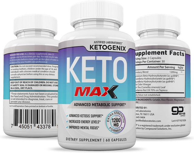 Ketogenix Max 1200Mg Keto Pills Ketogenic Supplement Includes Gobhb Exogenous Ketones Apple Cider Vinegar Macadamia Nut Oil and Green Tea Advanced Ketosis Support for Men Women 180 Capsules 3 Bottles