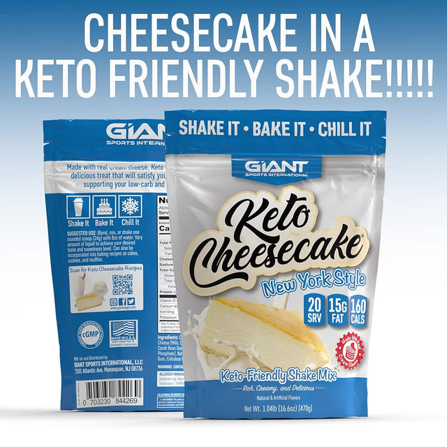 Giant Sports Keto Cheesecake Shake Mix - Delicious Low Carb, Ketogenic Diet Gluten Free Powder Mix - Meal Replacement - Works Great with Almond Milk - New York Style (20 Serving Bag)