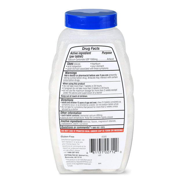 Equate Ultra Strength Heartburn Antacid Chewable Peppermint Tablets, over the Counter, 1000 Mg, 160 Count