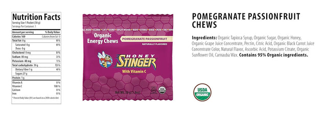 Honey Stinger Organic Energy Chews, Pomegranate Passionfruit, 1.8 Ounce