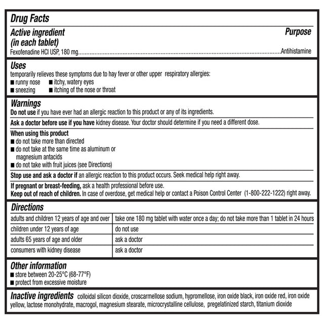 Equate Non-Drowsy Allergy Relief Fexofenadine 180Mg Caplets, 15 Count