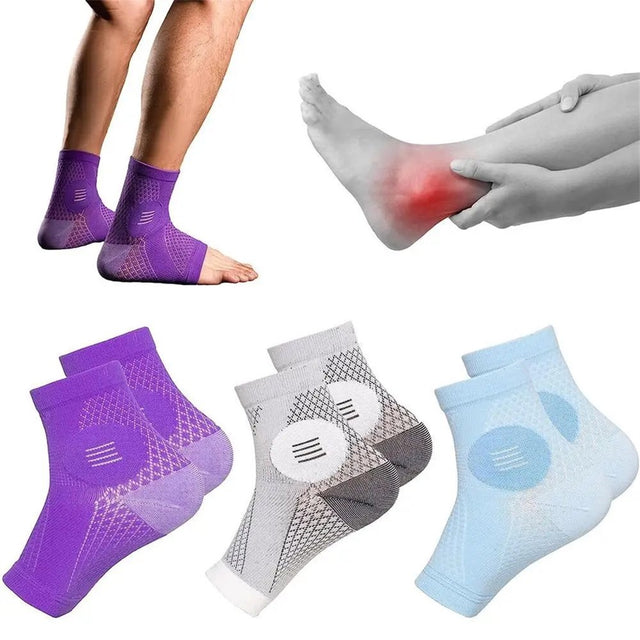 Laidan-4Pair Neuropathy Socks Compression Sleeve for Ankle Swelling Pain Relief Sprain Support Women Men-Purple，S
