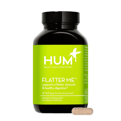 HUM Flatter Me - Digestive Enzymes for Bloated Belly Relief - Ginger, Fennel Seed, Peppermint Capsules for Bloating with 18 Full Spectrum Enzymes to Support Gut Health & Food Breakdown (60 Capsules)