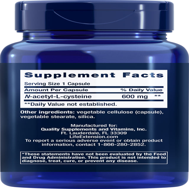 Life Extension N-Acetyl-L-Cysteine (NAC) 600Mg, 150 Capsules - NAC Supplement