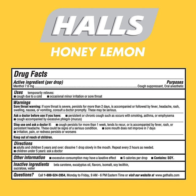 Halls Sugar Free Cough Drops - Honey Lemon - 180 Count