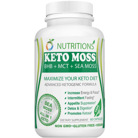 Keto Moss Vegan All in One KETO Pills with BHB Salt, MCT Powder, and Sea Moss