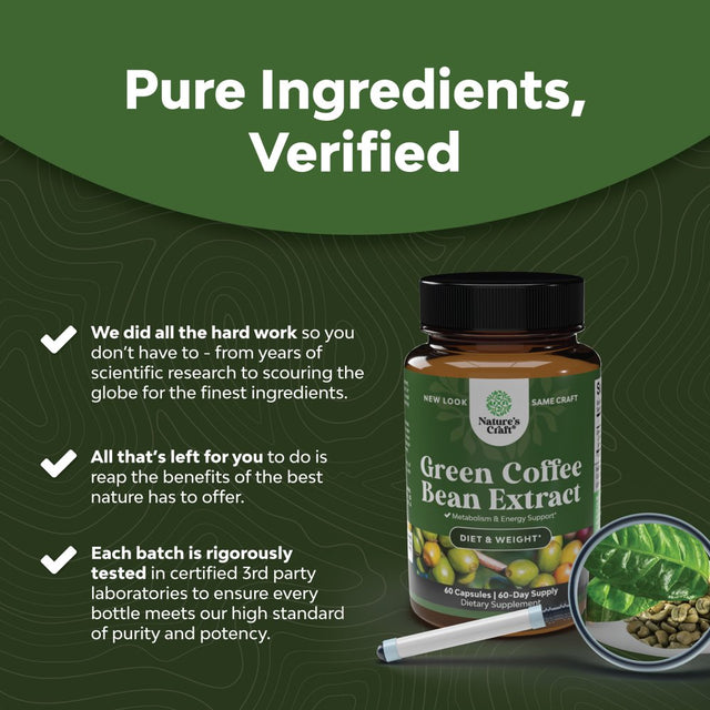 Pure Green Coffee Bean Extract - Super Energizing Green Coffee Extract with 50% Chlorogenic Acid for Antioxidant Heart Health Mental Focus and Size Reduction - Natural Energy Supplement for Adults