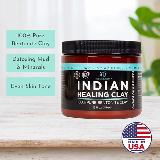 Indian Healing Clay Face & Body Mask - 100% Pure Bentonite Clay, 1Lb.