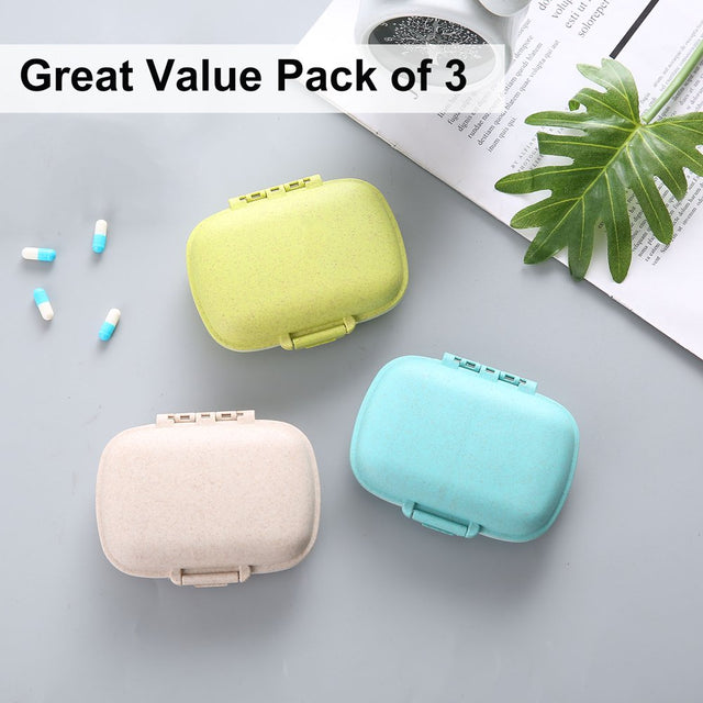 3 Pack 8 Compartments Travel Pill Organizer Moisture Proof Small Pill Box for Pocket Purse Daily Pill Case Portable Medicine Vitamin Holder Container (Blue+Green+Khaki)