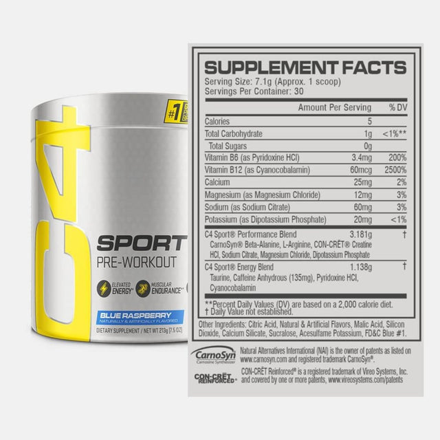 Cellucor C4 Super Sport Pre-Workout Powder, Blue Raspberry, Energy, Strength & Power, 30 Servings