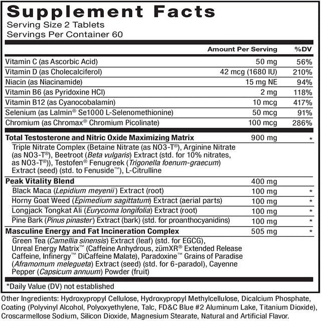 Force Factor Test X180 Ignite V2 Testosterone Booster & Supplement with Nitrates to Burn Fat, Build Muscle, Boost Energy and Enhance Vitality, Black, 120 Count