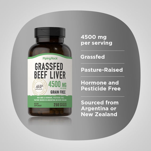 Grass Fed Beef Liver 4500 Mg | 250 Capsules | by Piping Rock