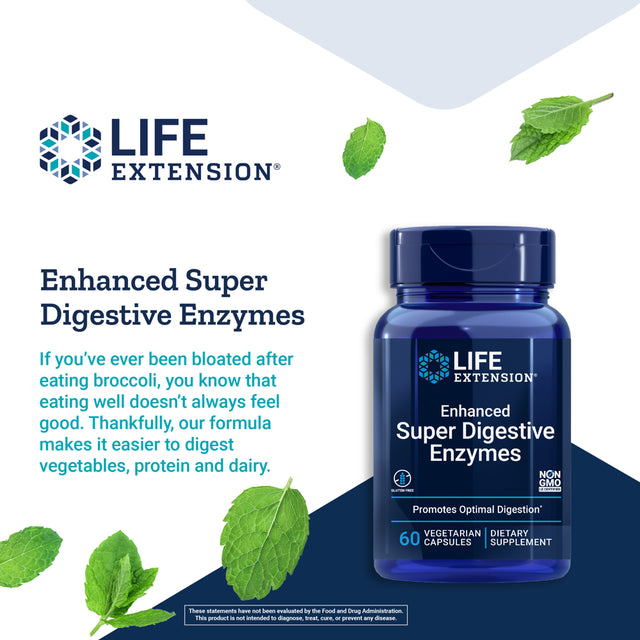 Life Extension Enhanced Super Digestive Enzymes - Supports Digestion & Comfort, Especially for Plant-Based Diets - Non-Gmo - 60 Vegetarian Capsules