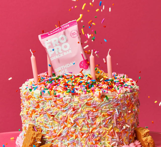 FROPRO Plant Protein Snack Bars - Plant Based Protein Bars, All-Natural, Gluten, Dairy, & Soy Free, High Protein Bars with Low Calories | Birthday Cake, 12 Pack