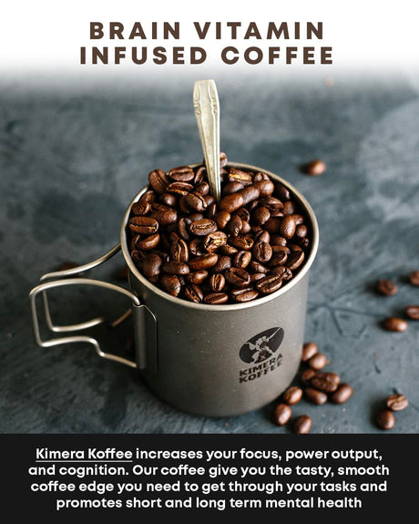 Kimera Koffee Organic Ground Coffee - 12 Oz - Endurance Blend Medium Roast Ground Coffee with L-Tyrosine, Vitamin B12 and Glycine - Enjoy a Rich Organic Coffee Any Time of Day