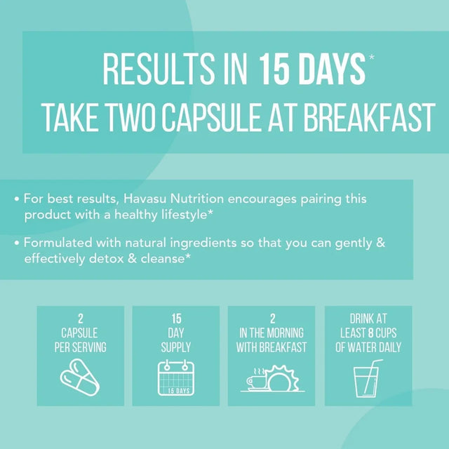 Havasu 15-Day Fast-Acting Colon Cleanse Detox | Laxative Pills for Constipation Relief, & Weight Loss, 30Ct