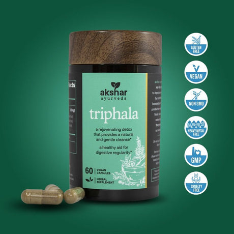 AKSHAR AYURVEDA Triphala Capsules Colon Cleanse & Digestive Supplement, 60 Count