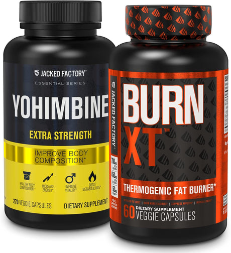 Jacked Factory Fat Burner with Yohimbine - Thermogenic Supplements for Men & Women - Burn-Xt Thermogenic Fat Burner & Yohimbine Extra Strength Supplement 2.5Mg, 270 Capsules