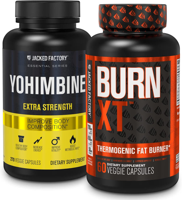 Jacked Factory Fat Burner with Yohimbine - Thermogenic Supplements for Men & Women - Burn-Xt Thermogenic Fat Burner & Yohimbine Extra Strength Supplement 2.5Mg, 270 Capsules