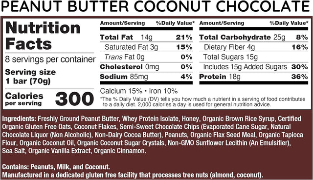 G2G Protein Bar, Peanut Butter Coconut Chocolate, Real Food, Refrigerated for Freshness, Whey Protein Isolate, Healthy Snack, Delicious Meal Replacement, Gluten-Free, 32 Count (4 Packs of 8)