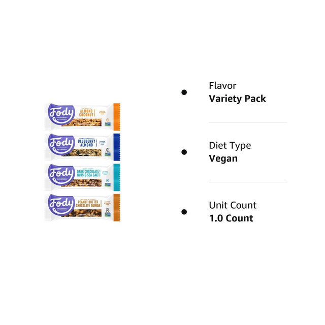 Fody Foods Vegan Protein Variety Nut Bars, All Flavors, 6G Protein per Bar, Low Fodmap Certified, Sensitive Recipe, Gut & IBS Friendly, 12 Count
