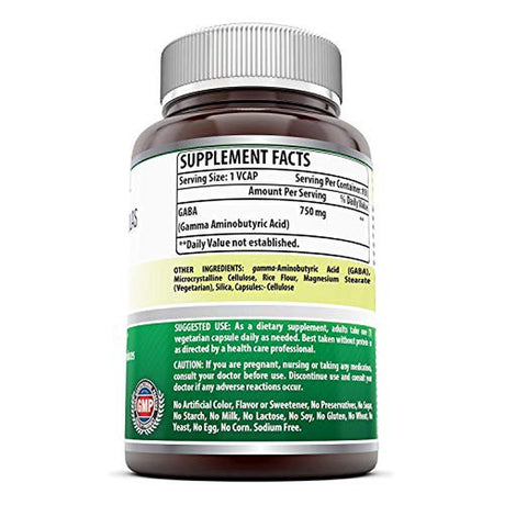 Amazing Formulas Pharma GABA - 750 Mg, 100 Veggie Capsules - Pack of 3