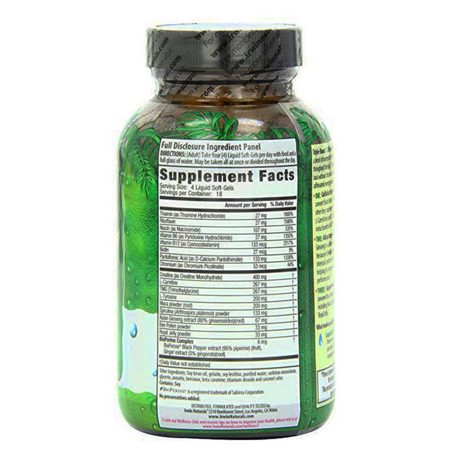 Irwin Naturals Triple Boost Caffeine-Free Energy 75 Liquid Softgels + Pill Case
